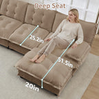 U Shaped Modular Sectional Sofa - 108" Chenille Cloud Deep Seat Couch with Ottoman, 5-Seat Comfy Lattice Decored Seat Cushion for Living Room, Apartment,Light Coffee