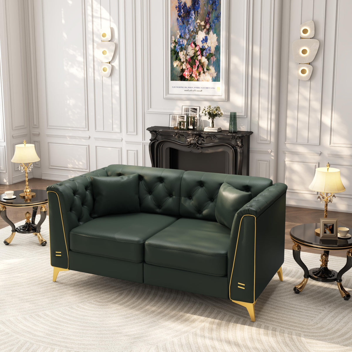 Tmsan 81.5" Green Faux Leather Modular Sleeper Sectional Sofa Couch Bed