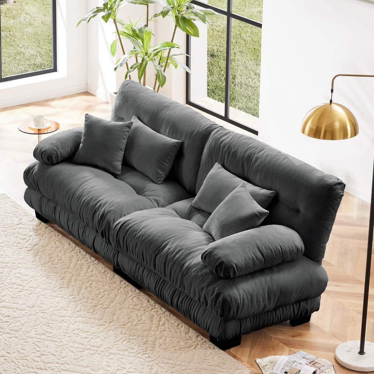 130" Modular Sectional Sofa,Velvet Upholstered Couches for Living Room,3 Seater Green Sofa Couch with Movable Ottoman,Big Comfy Loveseat Sofa with Deep Seats for Living Room,Apartment,Bedroom