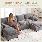 130" Modular Sectional Sofa with Storage, Premium Chenille Cloud Couch with Movable Ottomans, 1200lbs Heavy Duty Deep Seat Sectional, High-Density Foam (Light Gray, 4 Seater & 2 Ottoman)