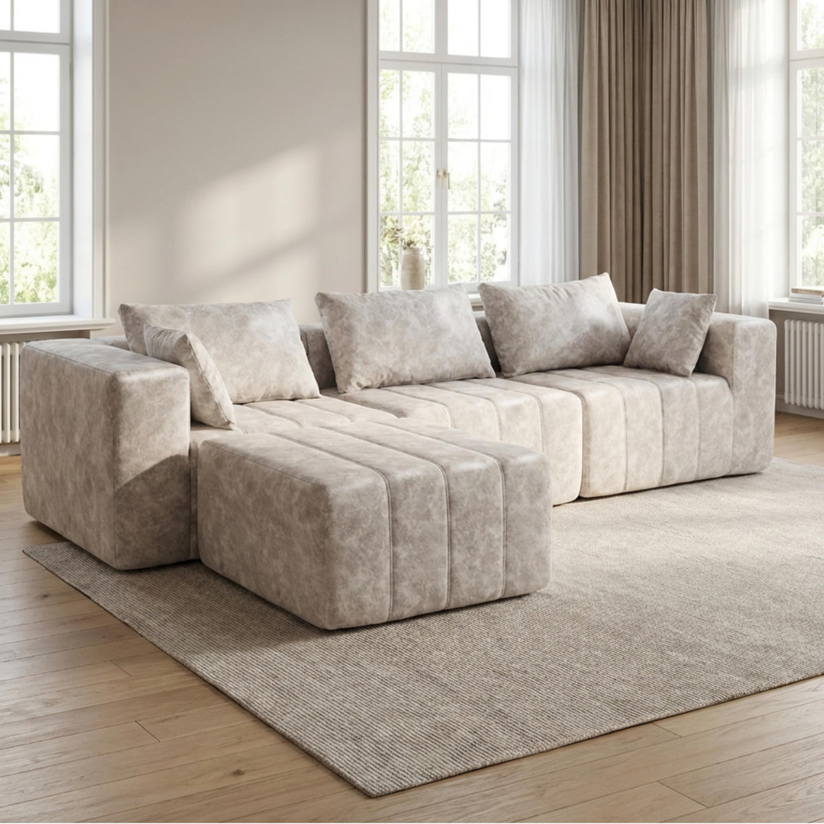· REDEARTH · Boneless L Shaped Sectional Sofa in a Box, 5 Seater - Oyster