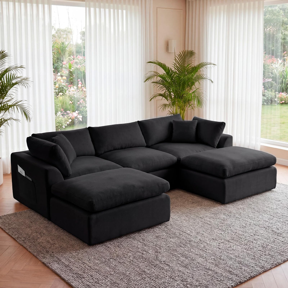 WildVenture Modular Chenille Sectional Sofa Set with 2 Ottomans,30D Chenille Upholstery with Polyurethane Foam, No Assembly Required, Compressed Easy-Move Design, Grey