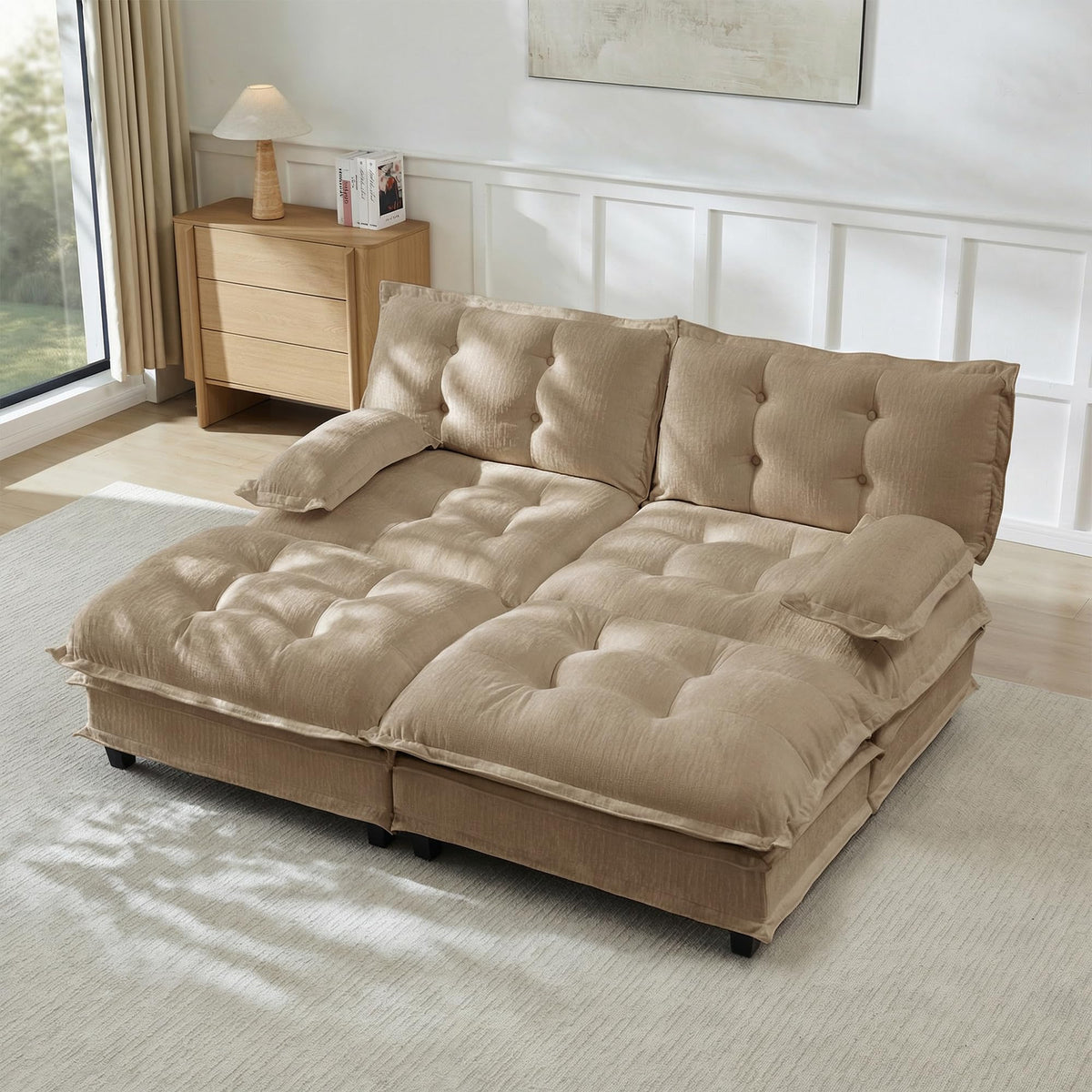 U Shaped Modular Sectional Sofa - 108" Chenille Cloud Deep Seat Couch with Ottoman, 5-Seat Comfy Lattice Decored Seat Cushion for Living Room, Apartment,Light Coffee