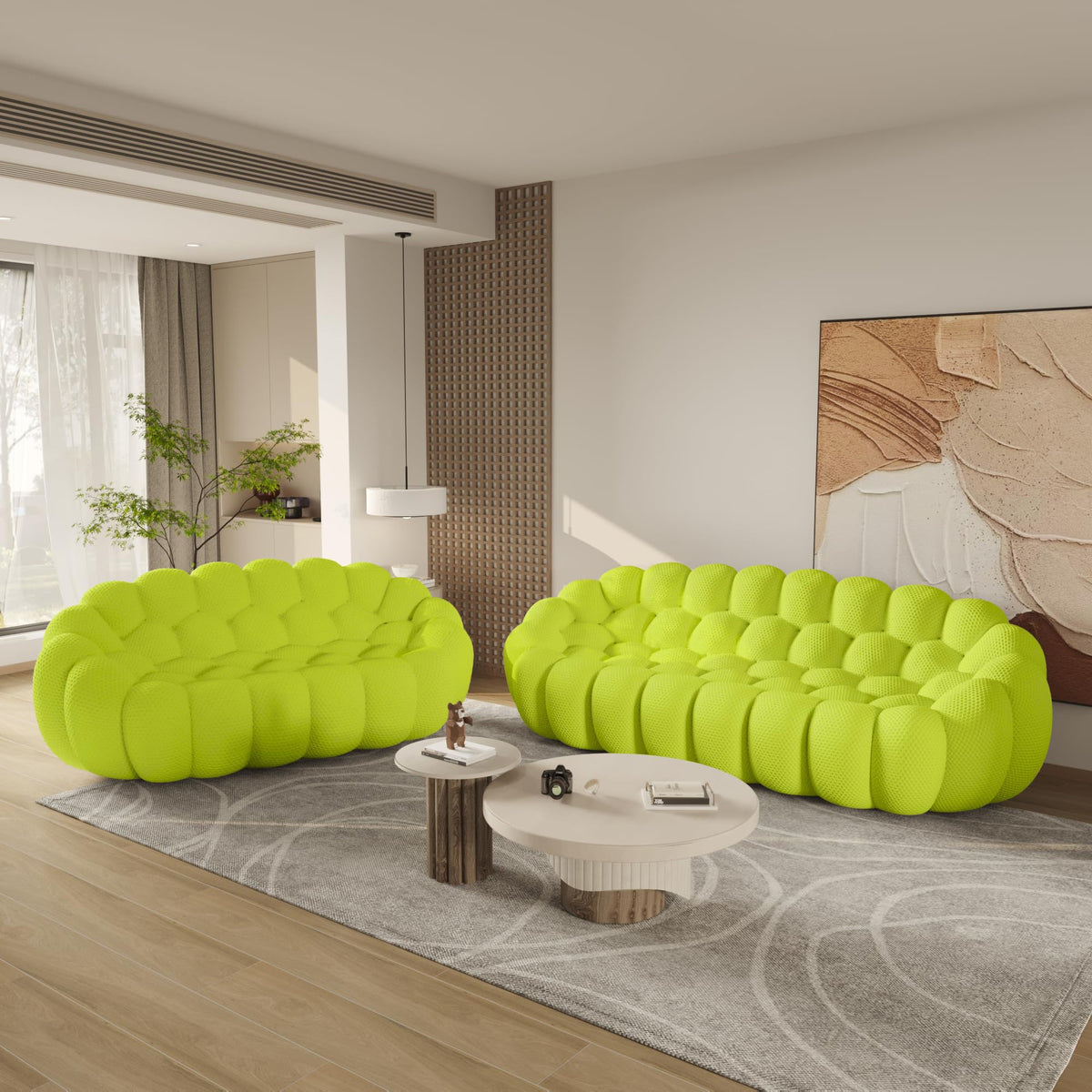 WJShome Modern Bubble Sofa Couch, 79.53" Curved Sofas for Living Room, Boneless Large Bean Bag Chair,Deep Seat Floor Sofas Chair Lounge 3 Seater for Home,Orange