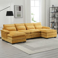 110'' U-Shaped Sectional Couch, Modern Chenille Extra Large Modular Sofa with 4 Cushions, Memory Foam Funiture Set with Double Lounger for Living Room, Office, Reception Room, Yellow