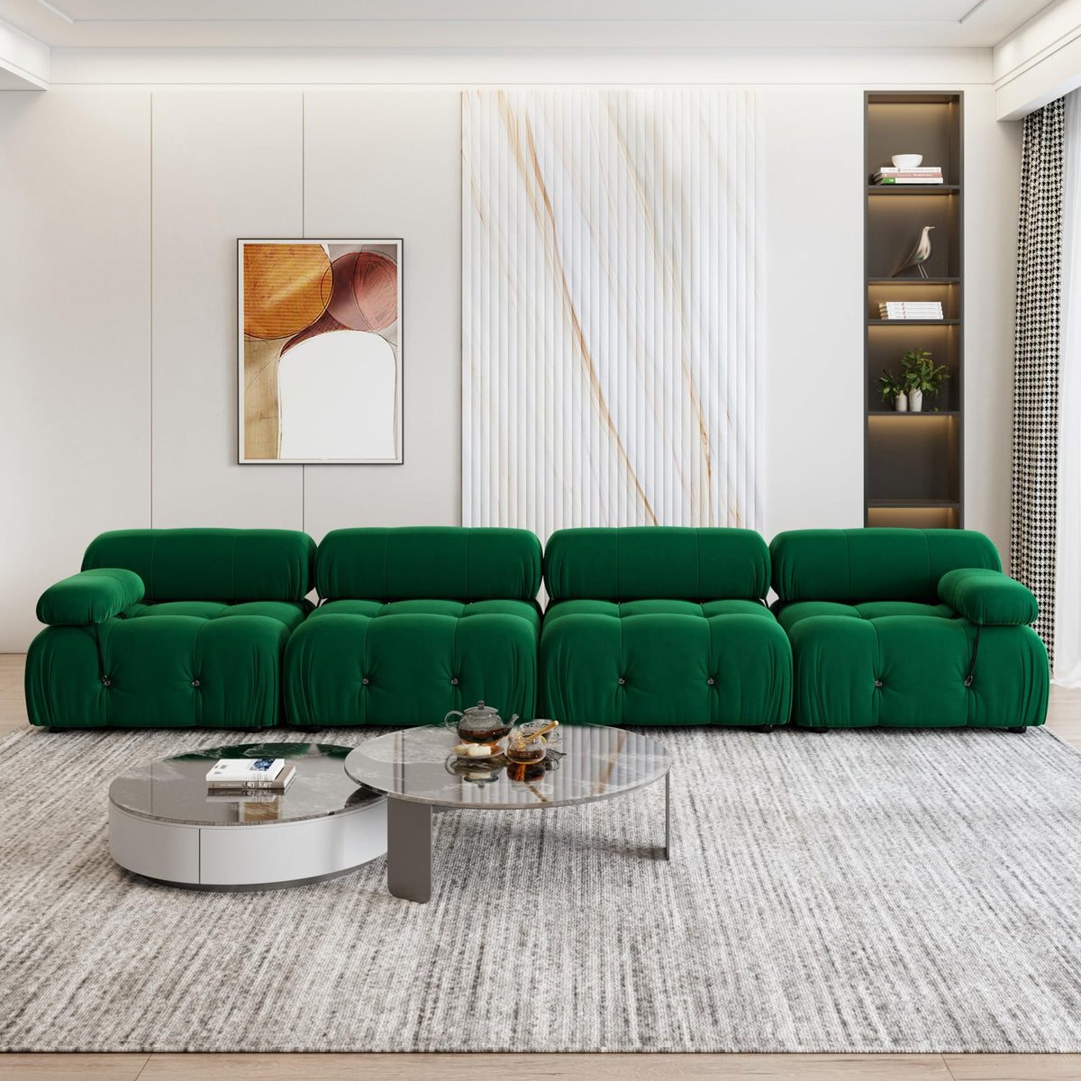 104" Bubble Couch Velvet Modular Sectional Sofa, Oversized L Shaped Couches for Living Room, Comfy Cloud Couch, 3-Seater Deep Seat Sofa Green