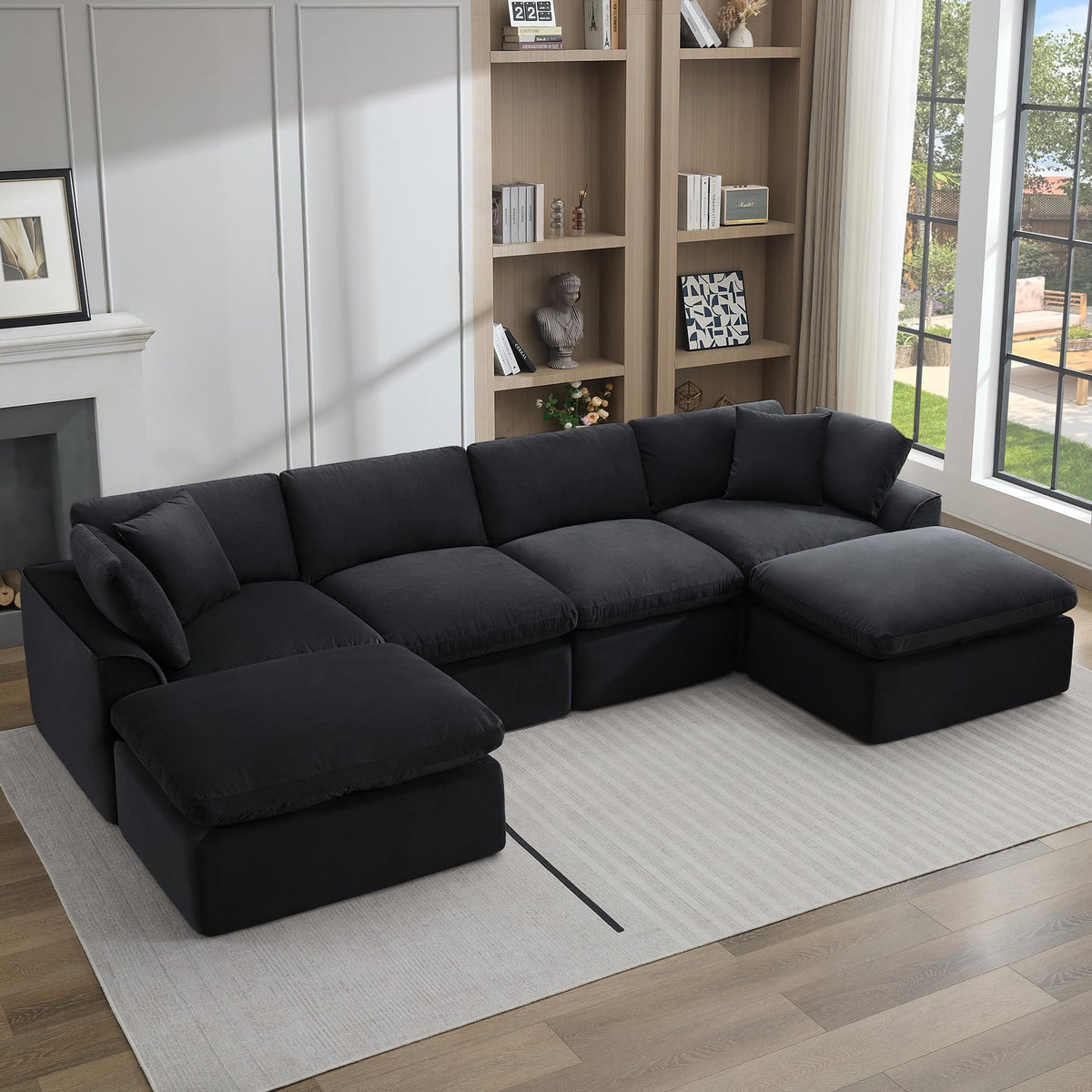 U Shaped Sectional Sofa, 141 in Cloud Couch, Black