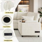 109.9" Sectional Sofa Sofa Bed Sofa Sleeper U Shaped Sofa with Ample Storage Space, Two Cup Holders and Charging Ports for Living Room, Beige