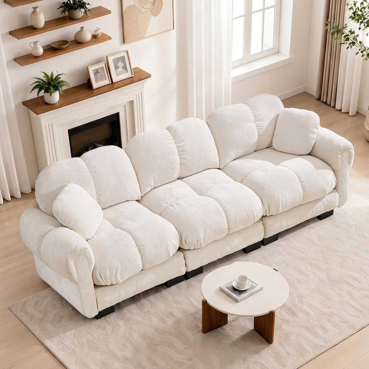 103.9" Modular Cloud Couch, Oversize U-Shaped Sectional Sofa with Ottoman, Deep Seat Chenille Couch, Anti-Slip Design, Modern 3-Seater Sofa for Living Room/Apartment/Bedroom, Brown
