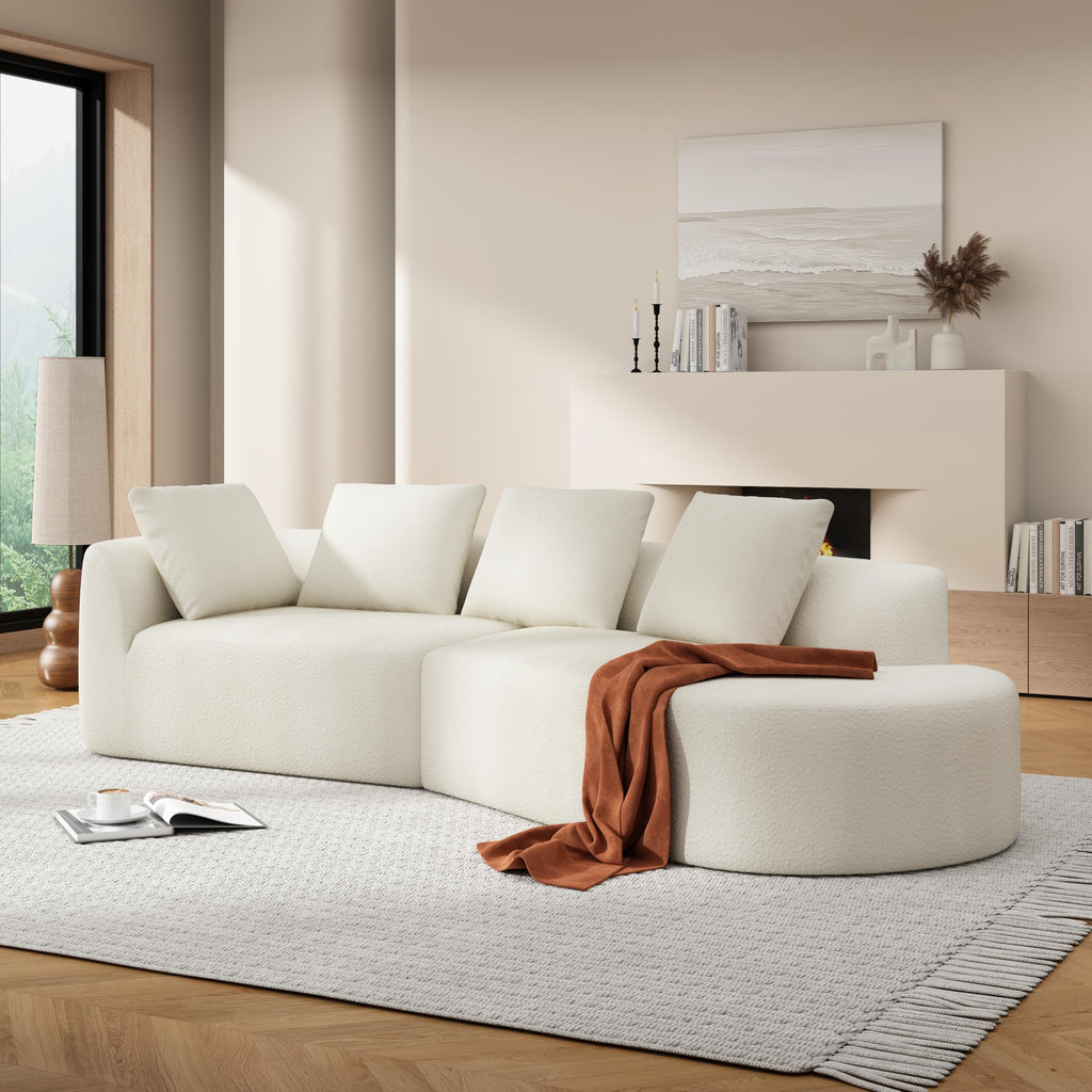116" Curved Sectional Sofa with High Density Fully Compressed Sponge and Chaise Lounge, Pearl Upholstery, 2 Set, Fully Assembled Right Hand Facing, Perfect for Living Room, Lounge