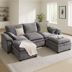 110" Modular Sectional Sofa with Storage, Premium Chenille Cloud Couch with Movable Ottomans, 1200lbs Heavy Duty Deep Seat Sectional, High-Density Foam