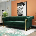 Tomkate 84" Chesterfield Sofa, Modern Velvet 3-Seater Couch with Gold Metal Legs & Removable Cushions, Upholstered Comfy Sofa with Stainless Steel Base for Living Room, Bedroom, Office (Green)