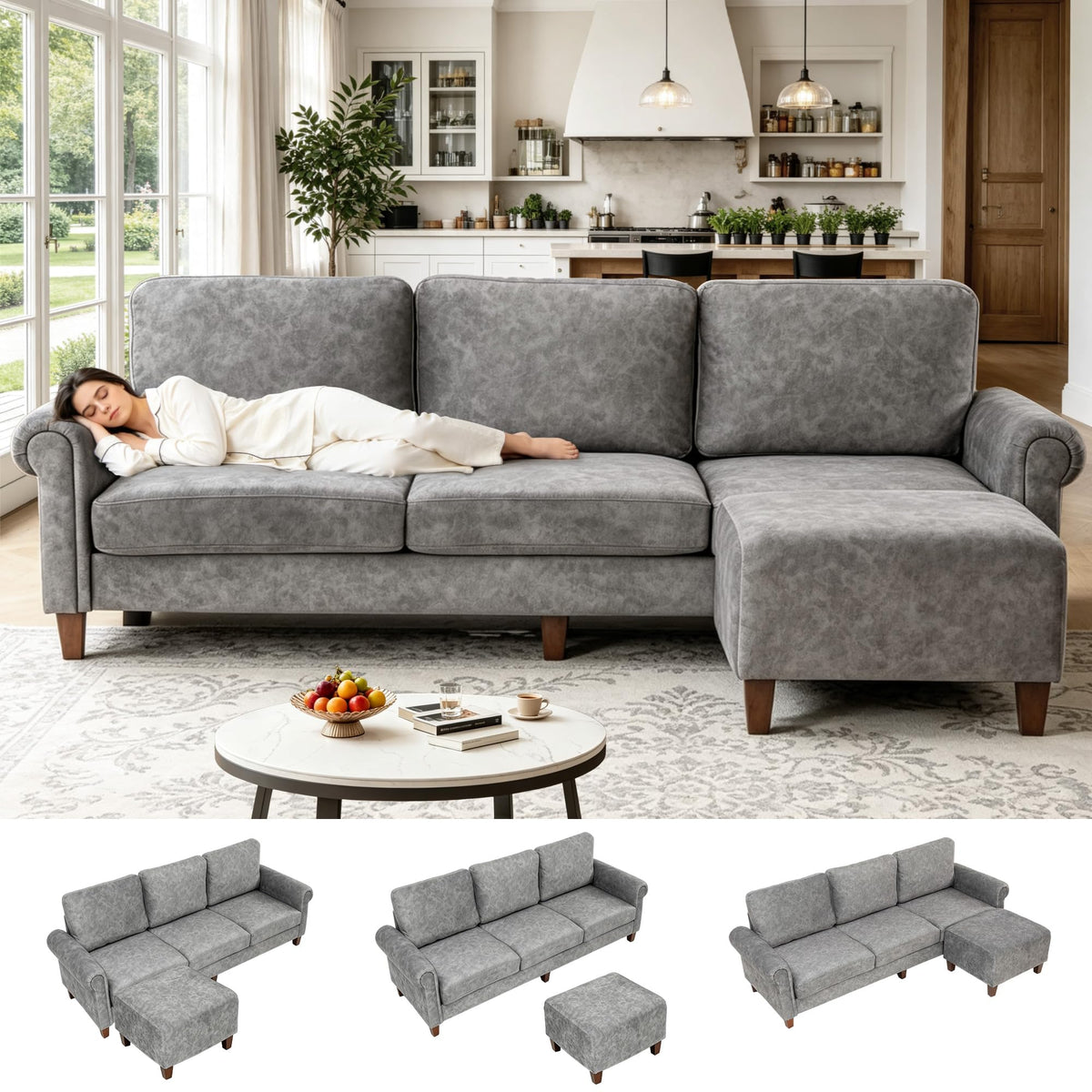 100" Modular Sectional Sofa, L-Shaped Velvet Couch for Small Spaces