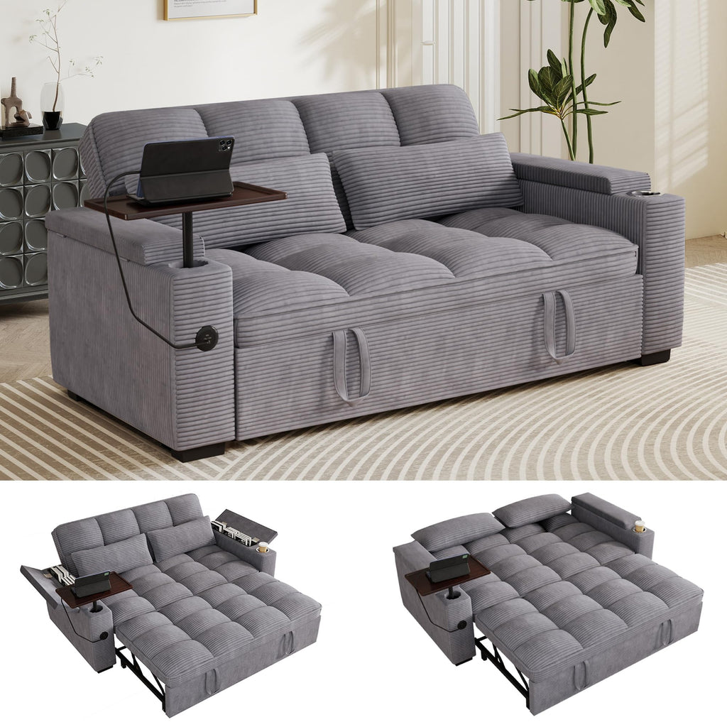 108”Pull Out Sofa Bed, U Shaped Sleeper Sofa for Living Room, Black