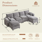 130" Modular Sectional Sofa with Storage, Premium Chenille Cloud Couch with Movable Ottomans, 1200lbs Heavy Duty Deep Seat Sectional, High-Density Foam (Light Gray, 4 Seater & 4 Ottoman)