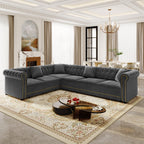 115'' Velvet L-Shaped Convertible Button Tufted Sleeper Sofa Couch, Luxury Oversized Pull-Out Sofa Bed with Gold Trim Rolled Arms and Throw Pillows for Living Room