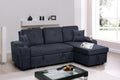 Tidyard Right-Facing Sectional Sofa with Footrest, Convertible Corner Couch with Storage Armrest, Pull-Out Sofa Bed, Double Cup Holders, Dark Grey, Modern Living Room Furniture