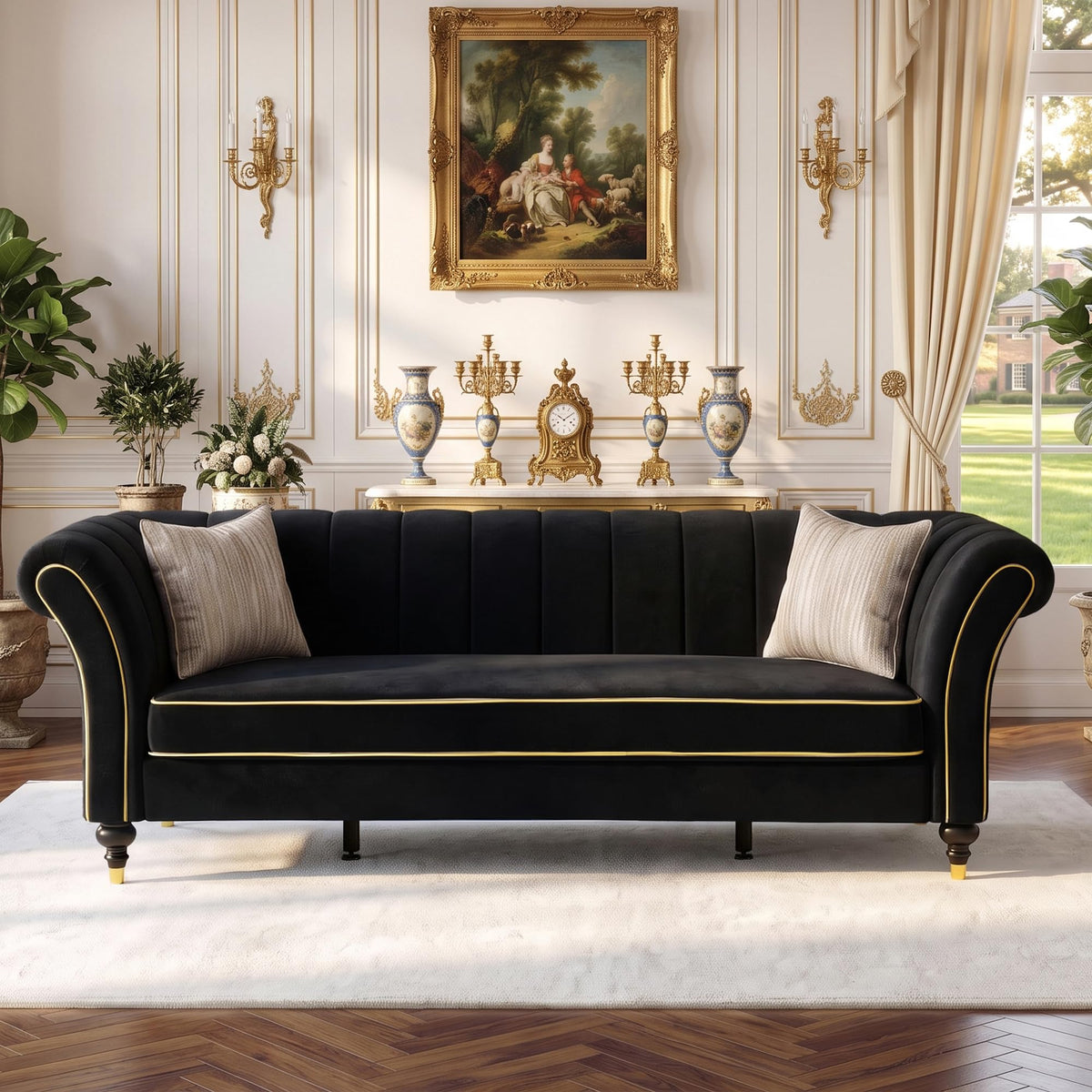 Yogald 89.5” Chesterfield Sofa 3-Seater Couch with Tufted Back, Reteo Green