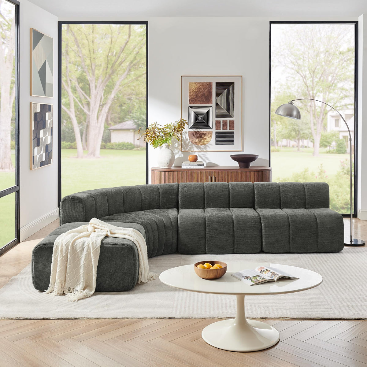 109.4'' Curved Modular Sectional Sofa, Round Sofa with Soft Upholstery