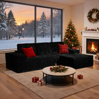 114" L Shaped Cloud Couches with Chaise,Right Facing Modular Sectional Sofa,Glitter Fabric Couch with Deep Seats for Living Room,Bedroom and Apartment,No Assembly Required,Black