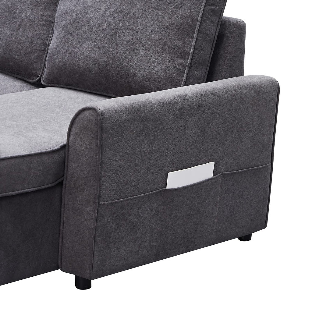 Tidyard MGEA Modern L-Shaped Sofa Bed with Chaise, Reversible Sectional with Pull-Out Bed & Storage, 4-Seater Linen Fabric Convertible Couch for Living Room, Dark Grey