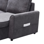 Tidyard MGEA Modern L-Shaped Sofa Bed with Chaise, Reversible Sectional with Pull-Out Bed & Storage, 4-Seater Linen Fabric Convertible Couch for Living Room, Dark Grey