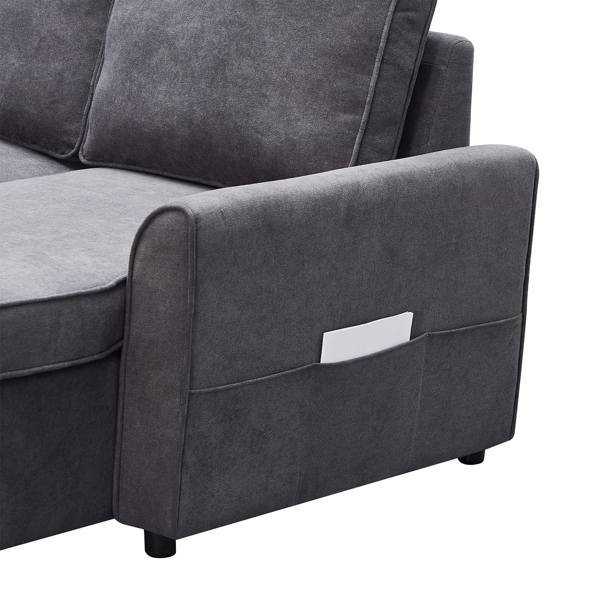 Tidyard MGEA Modern L-Shaped Sofa Bed with Chaise, Reversible Sectional with Pull-Out Bed & Storage, 4-Seater Linen Fabric Convertible Couch for Living Room, Dark Grey