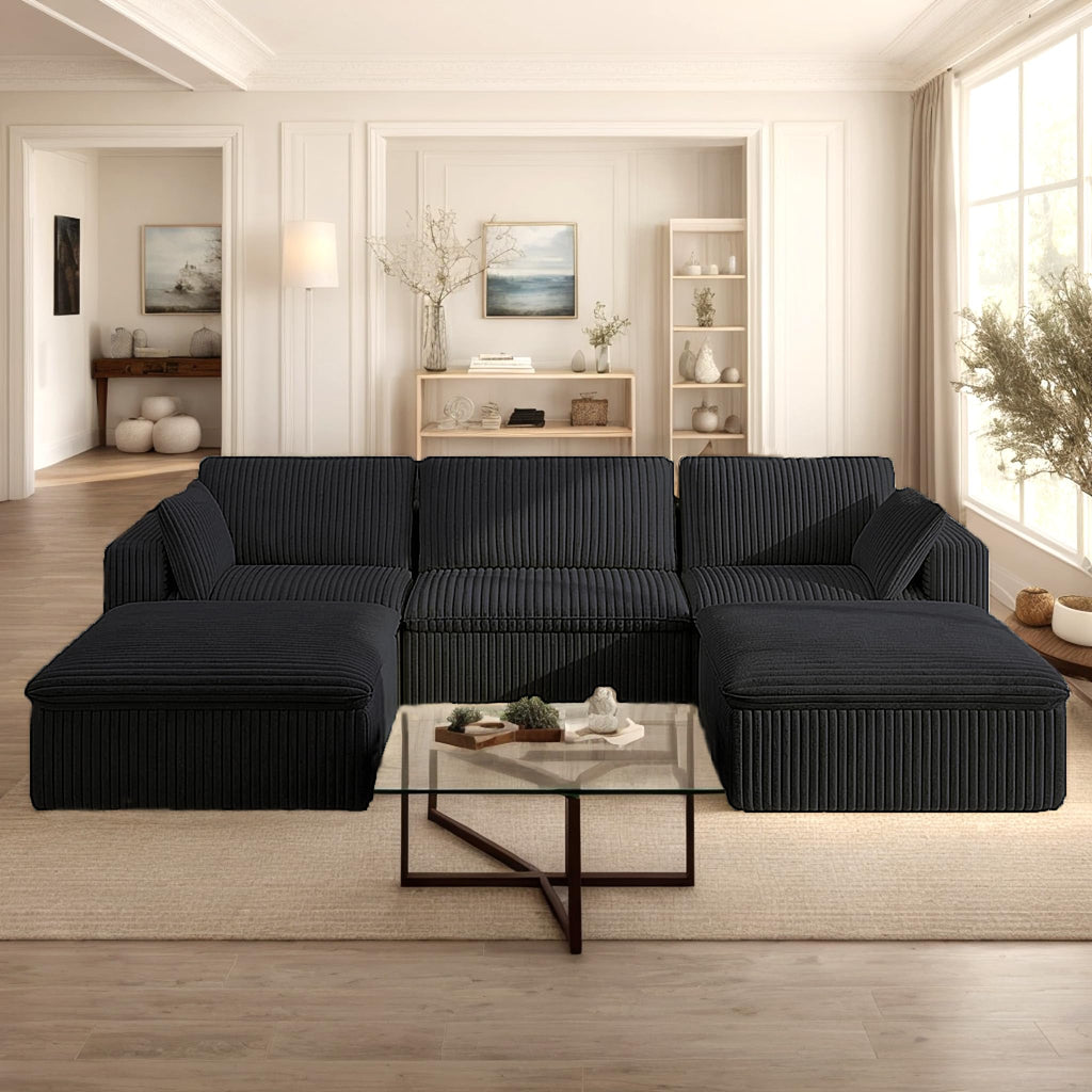 118.2" L‑Shape Modular Cloud Sectional Sofa, 3‑Seater Couch with Ottoman
