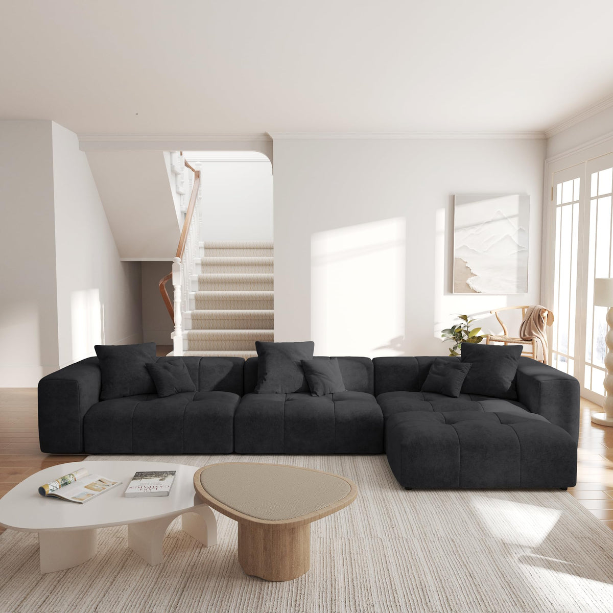 104.8" Modular Cloud Loveseat with Extra Wide & Deep Seats, Oversized 2-Seater Mid-Century Modern Couch for Living Room, Linen