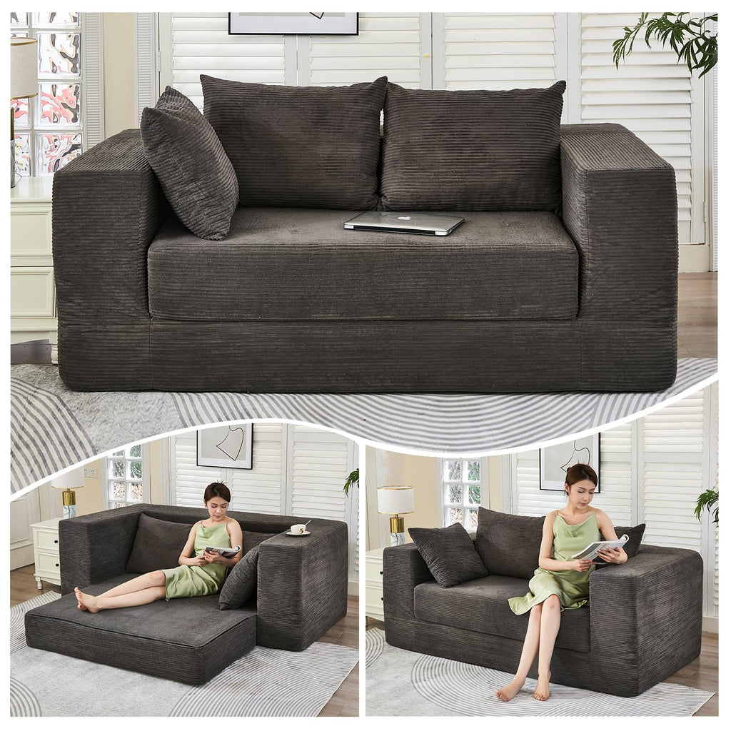 108" Boneless Sectional Chaise Couch, 17.5" Seat Height,Black Grey