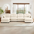 107" Modular Sectional Sofa, Comfy U Shaped Cloud Couch with Ottoman, Chenille Sofa Sleeper Deep Seat Sofas with Throw Pillows for Apartment-Camel