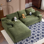 White corduroy compressed sofa. It has a soft and skin-friendly sitting feel, adding a healing atmosphere to the warm living room. It comes with 3 back cushions and 2 throw pillows. (Green)