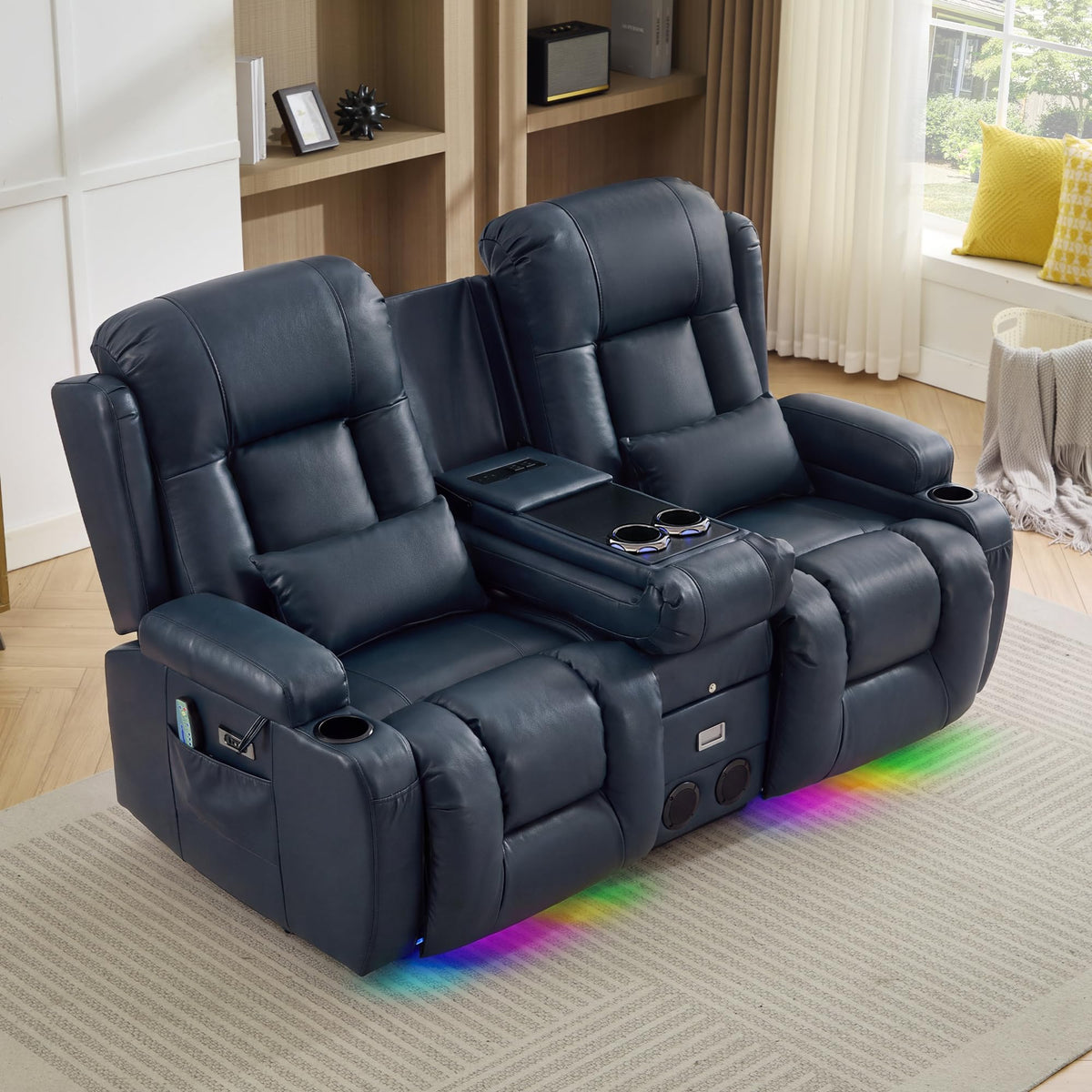 TUNYI Wall Hugger Home Theater Seating, Power Loveseat Recliner Sofa