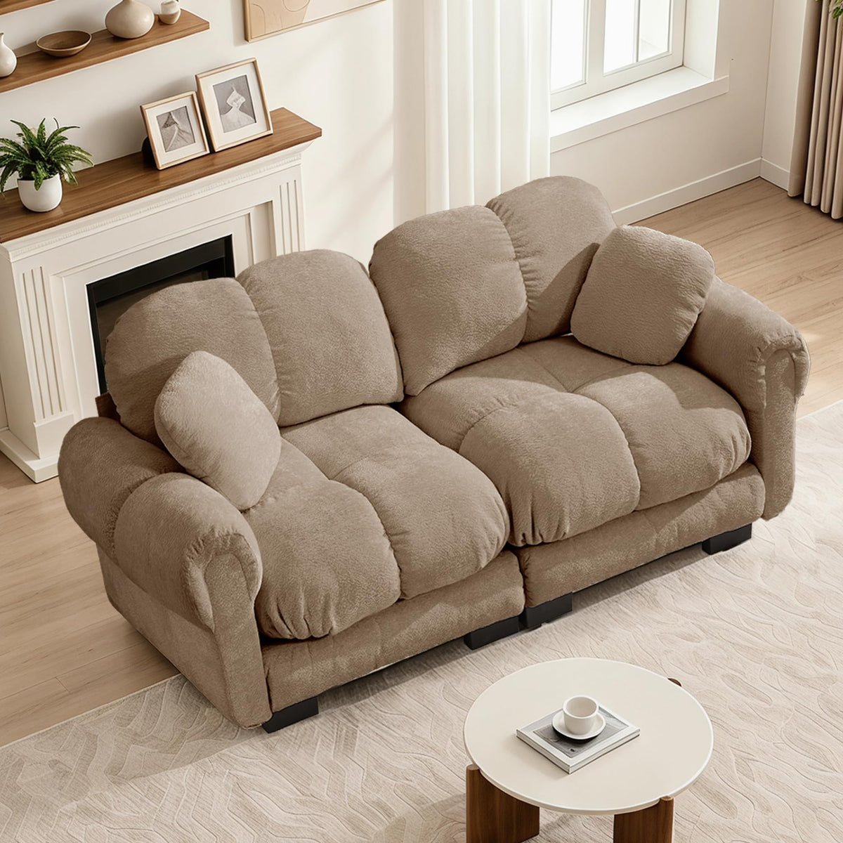 103.9" Modular Cloud Couch, Oversize U-Shaped Sectional Sofa with Ottoman, Deep Seat Chenille Couch, Anti-Slip Design, Modern 3-Seater Sofa for Living Room/Apartment/Bedroom, Brown