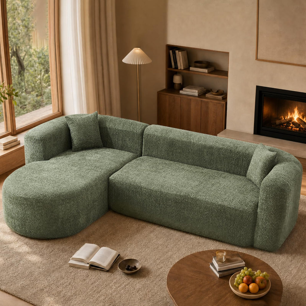 109.4" Oversized Boneless Sectional Couch with L-Shaped Chaise,Green Left