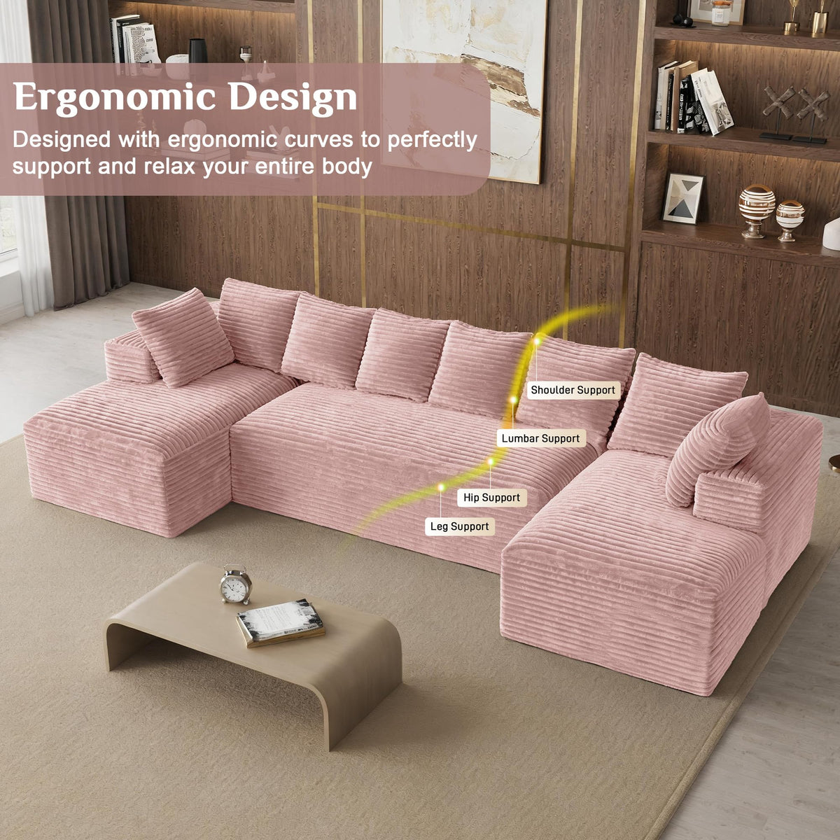 131" Oversized Cloud‑Style Boneless Sofa, Pink