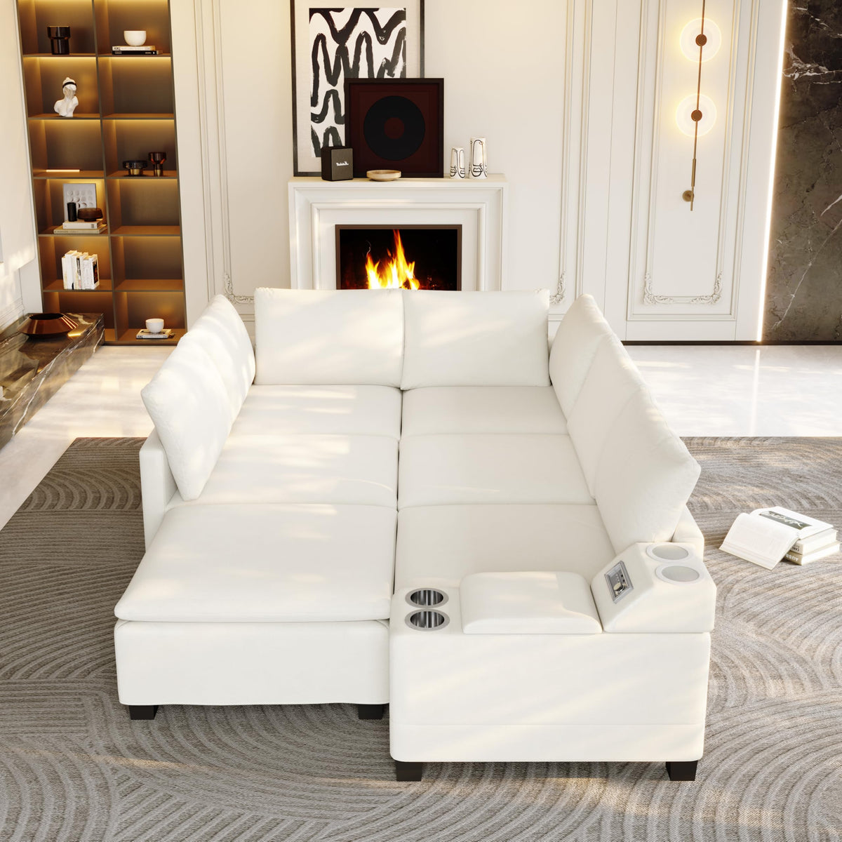 121.2" U Shaped Modular Sectional Sofa Couch for Living Room, Beige