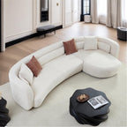 132 Inch Beige Curved Boucle L-Shaped Sectional Sofa, Right-Hand Facing