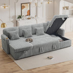 107" Sectional Sleeper Sofa with Pull Out Bed, Comfy Fluffy Plush Cloud Corduroy Sectional Couches for Living Room, U Shaped Modular Couch with Storage Chaise, Cup Holder & USB Charger, Grey