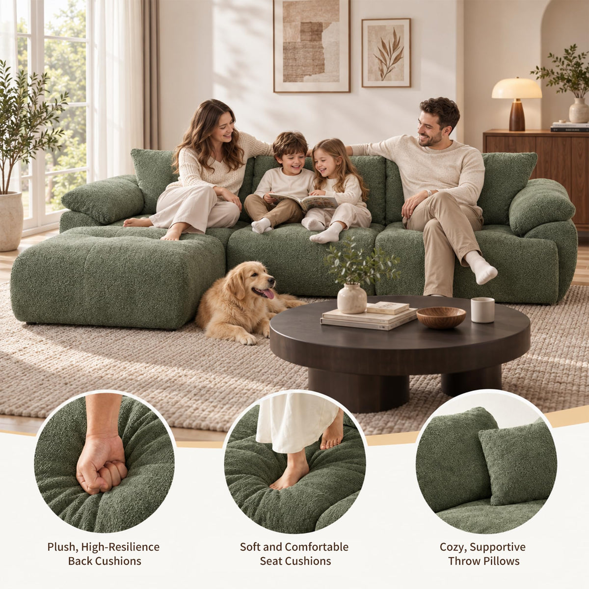 115" Boneless Modular Sectional Couch with Ottoman for Living Room