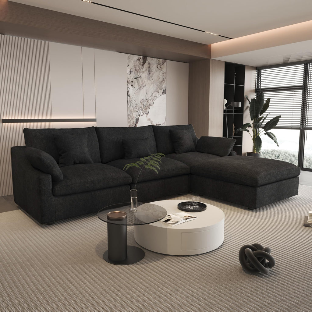 WJShome Cloud Modular Sectional Sofa Couch for Livingroom,119inch Down Filled L Shaped Couch with Wide Seat,Convertible Sectional Sofa with Ottoman,Covers Washable&Replaceable,Black