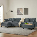 107.3'' Oversized Cloud Couch L Shaped Modular Sectional Sofa, Premier Comfy Corduroy Couch with Ottoman, Modern 3 Deep Seat Sectional Couches for Living Room, Solid Wood Frame&Spring,Tool-Free Green