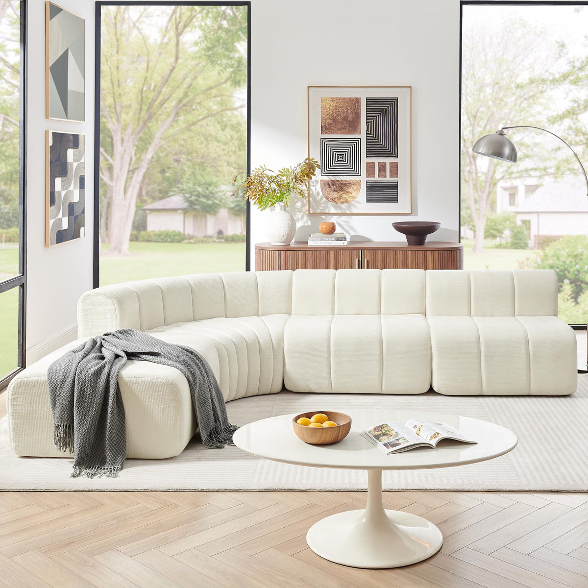 109.4'' Curved Modular Sectional Sofa, Round Sofa with Soft Upholstery
