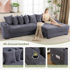 110.75" Modular L Shaped Sofa, Corduroy Fabric Sectional Couch,with a Movable Footstool, Cup Holders,Bring 8 Throw Pillows,Side Pocket,Unfold into a Bed,Dark Gray JZ993