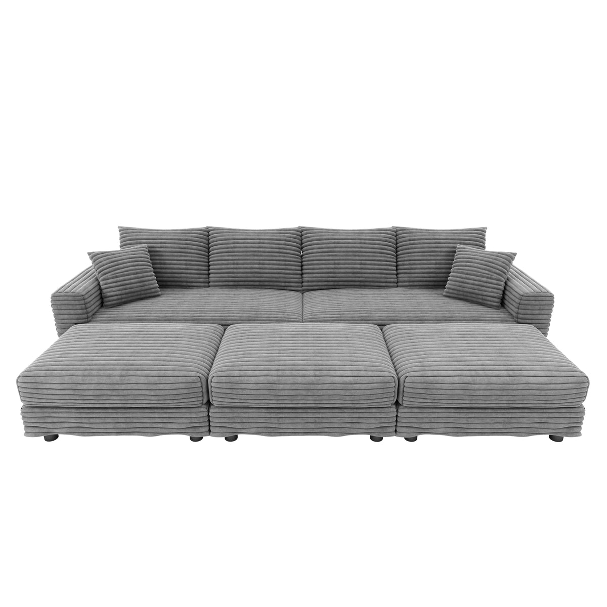 102.4" 4-Seat Corduroy Sofa with 3 Ottomans, Gray
