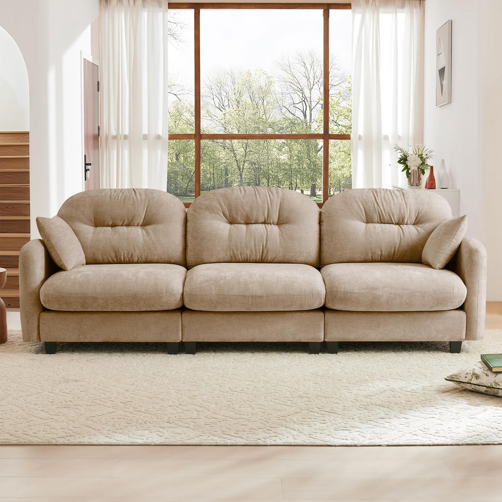 107" Modular Sectional Sofa, Comfy U Shaped Cloud Couch with Ottoman, Chenille Sofa Sleeper Deep Seat Sofas with Throw Pillows for Apartment-Camel