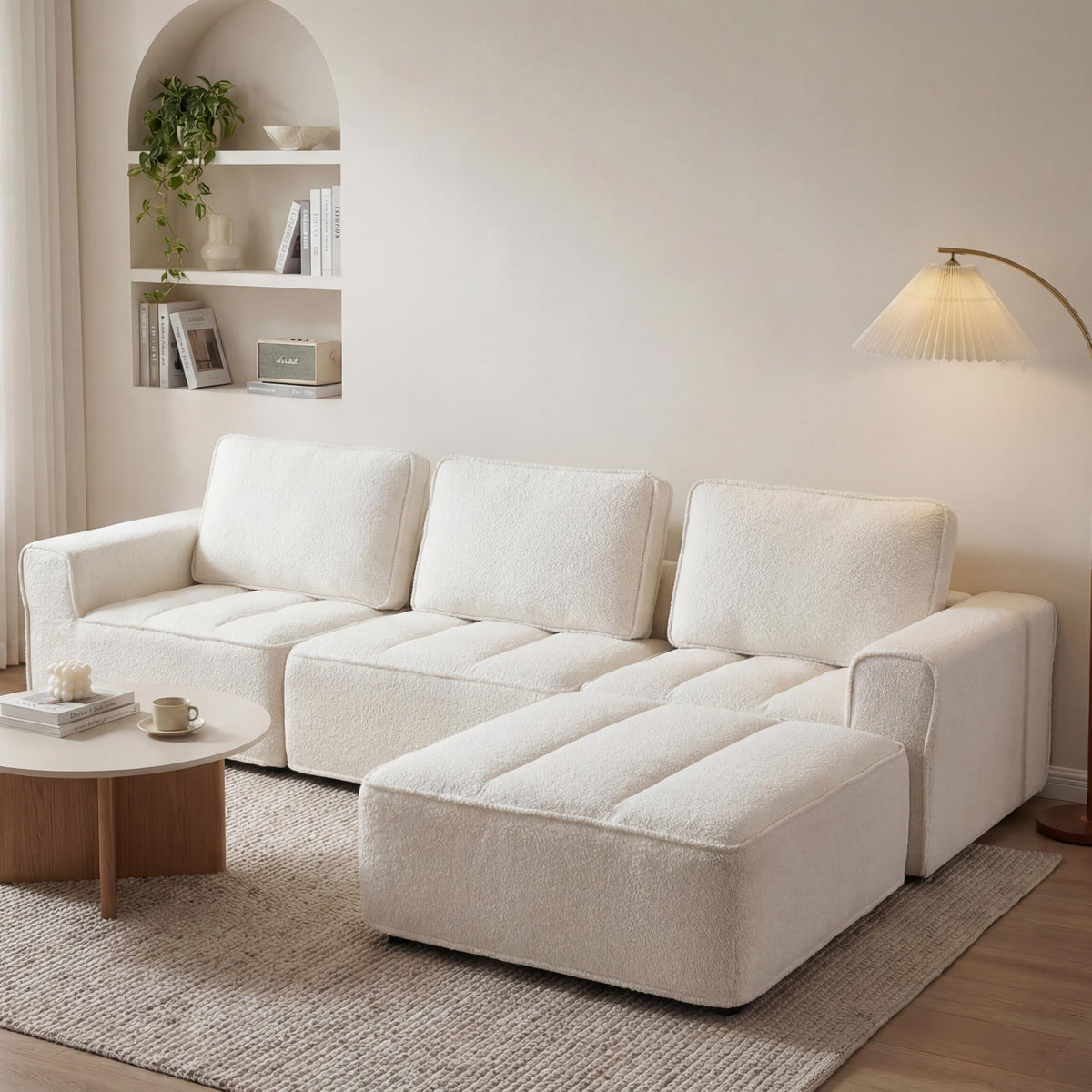 Vipbear 145" U Shaped Modular Sectional Sofa with Ottoman, Boneless Comfy Couch with Layered Cushion, Upholstered Couch in a Box, Flexible Module Combination for Living Room, No Assembly, Grey