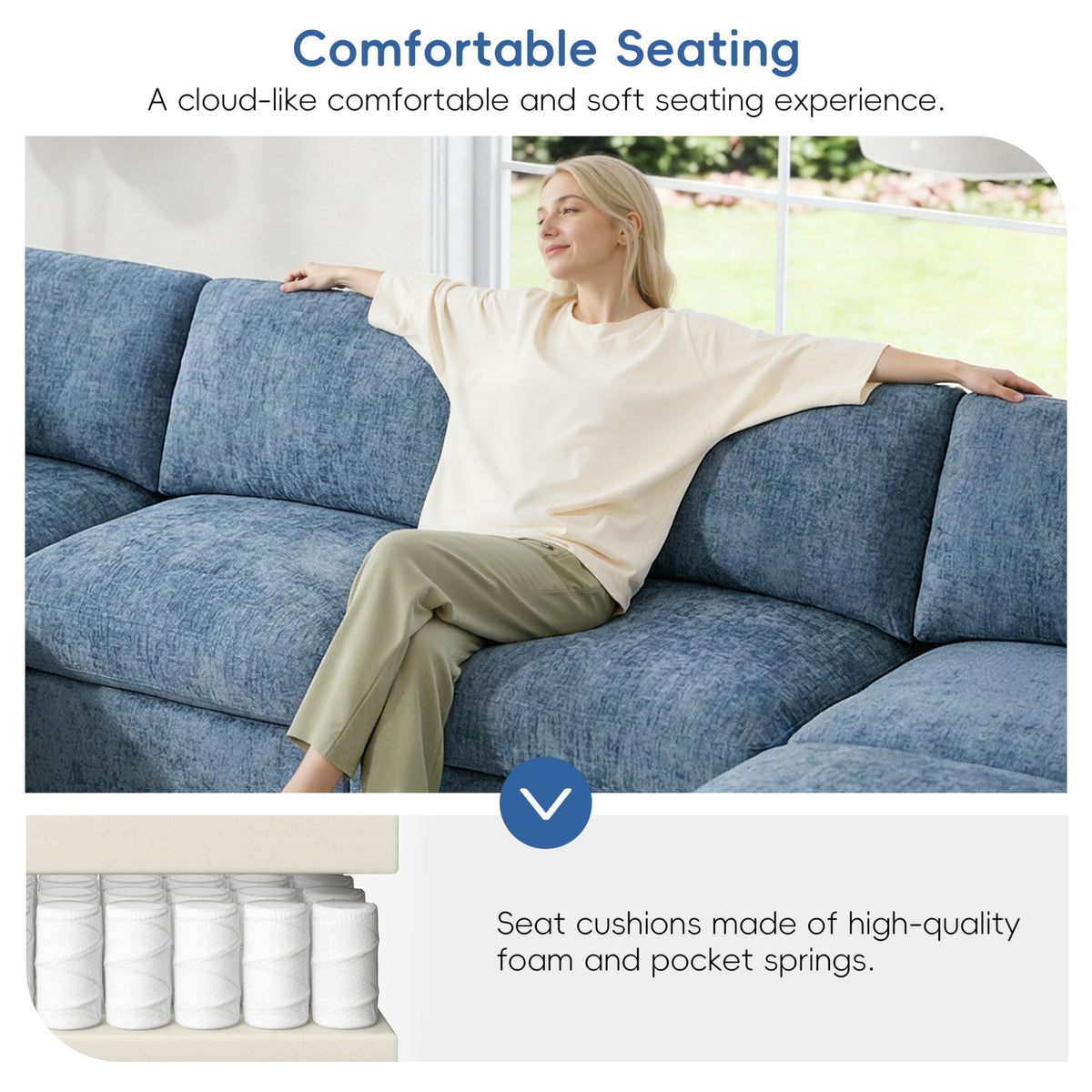 129" Modular Sectional Sofa, 6 Seat Cloud Sofa Bed with High Density Foam, U-Shaped Chenille Couch Set with Ottoman, Free Combination, Convertible Sleeper Sofa for Living Room, Apartment, Blue