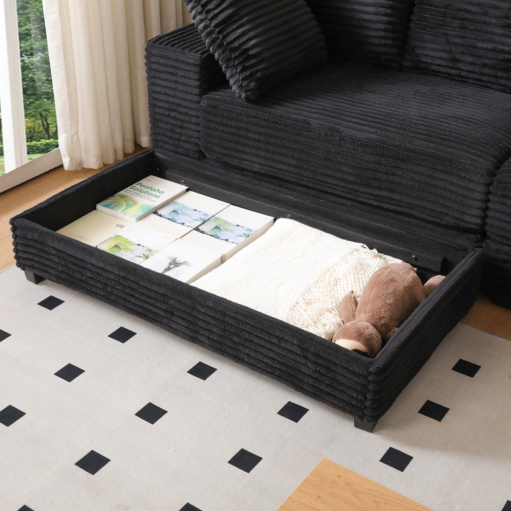108.6" Sectional Sofa, Thickened Corduroy Sectional Couches For Living Room
