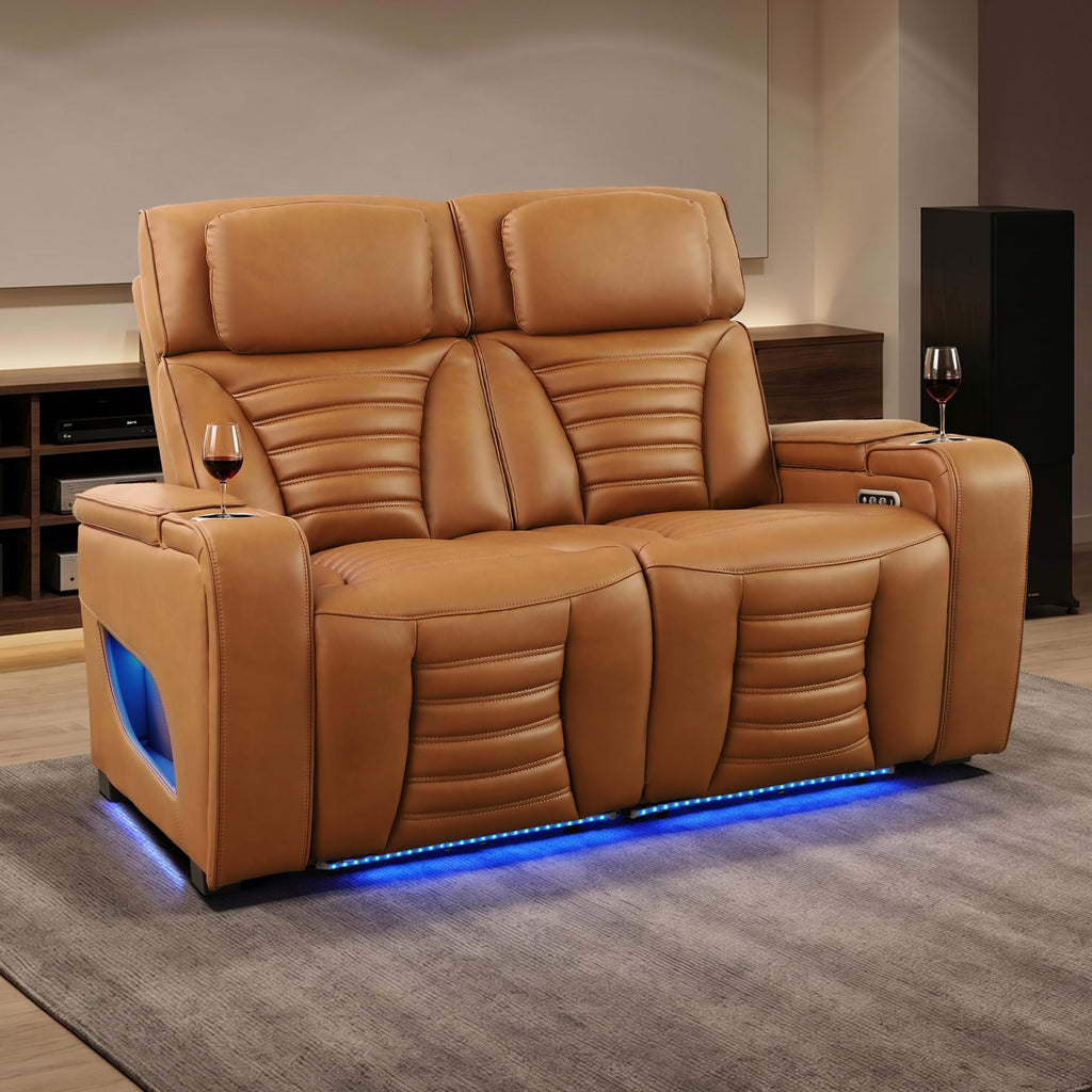 Zero Gravity Power Reclining Sofa Adjustable Headrest & 7 Colors LED Lighting, Power Recliner Sofa with Reading Lighting, Armrest Storage for Home Theater, RV